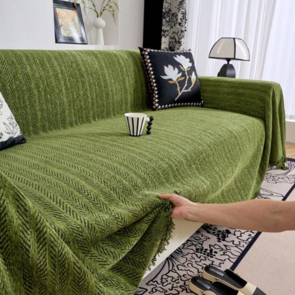 Kalsten | Herringbone Chenille Tassels Sofa Cover