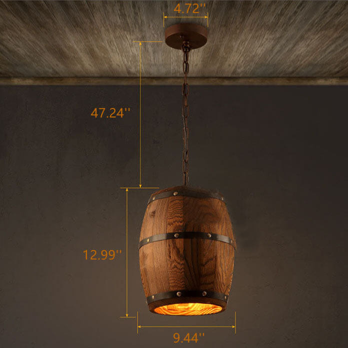 Kalsten | BarrelGlow Vintage Pendant Light | Wood Wine Barrel Design | 1-bulb | Rustic Lighting