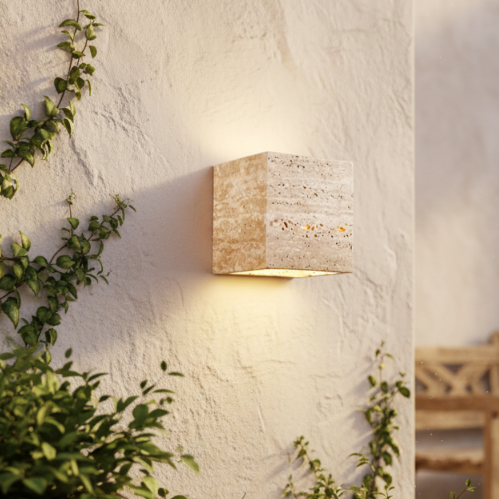 Wabi-Sabi Travertine Outdoor Wall Lamp