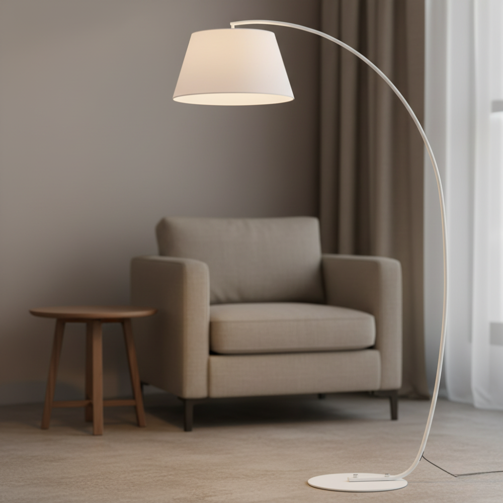 ArcoLuxe Fabric-Shade Arc Floor Lamp