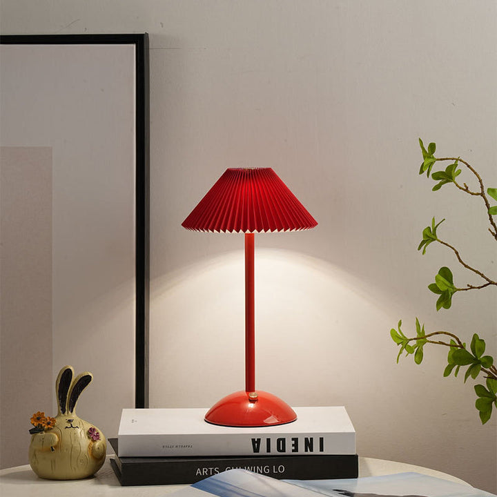 Contemporary Scandinavian rechargeable iron fabric cone pleated LED table lamp for bedside | Kalsten
