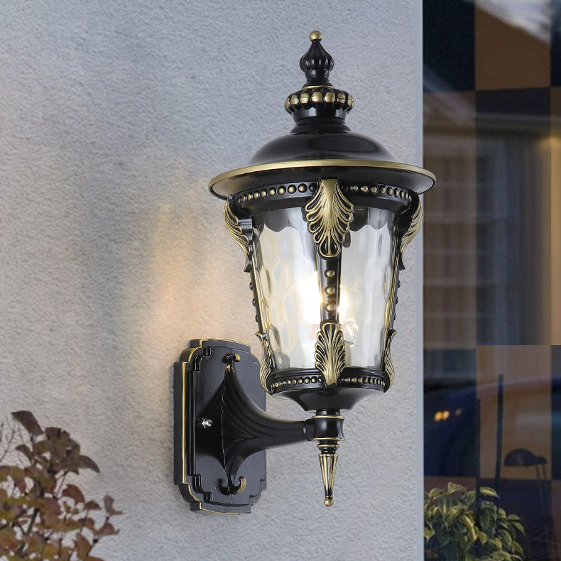 Traditional European Waterproof Quadrangle Pointed Cylinder Aluminum Glass 1-Light Outdoor Wall Sconce Lamp For Garden | Kalsten