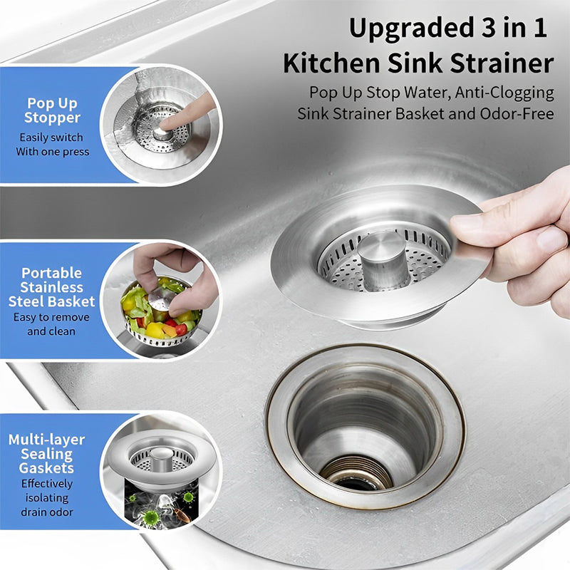 Upgrade 3-in-1 Kitchen Sink Drain Strainer | Kalsten