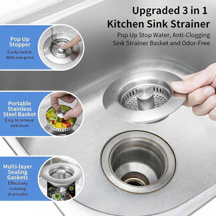 Upgrade 3-in-1 Kitchen Sink Drain Strainer | Kalsten