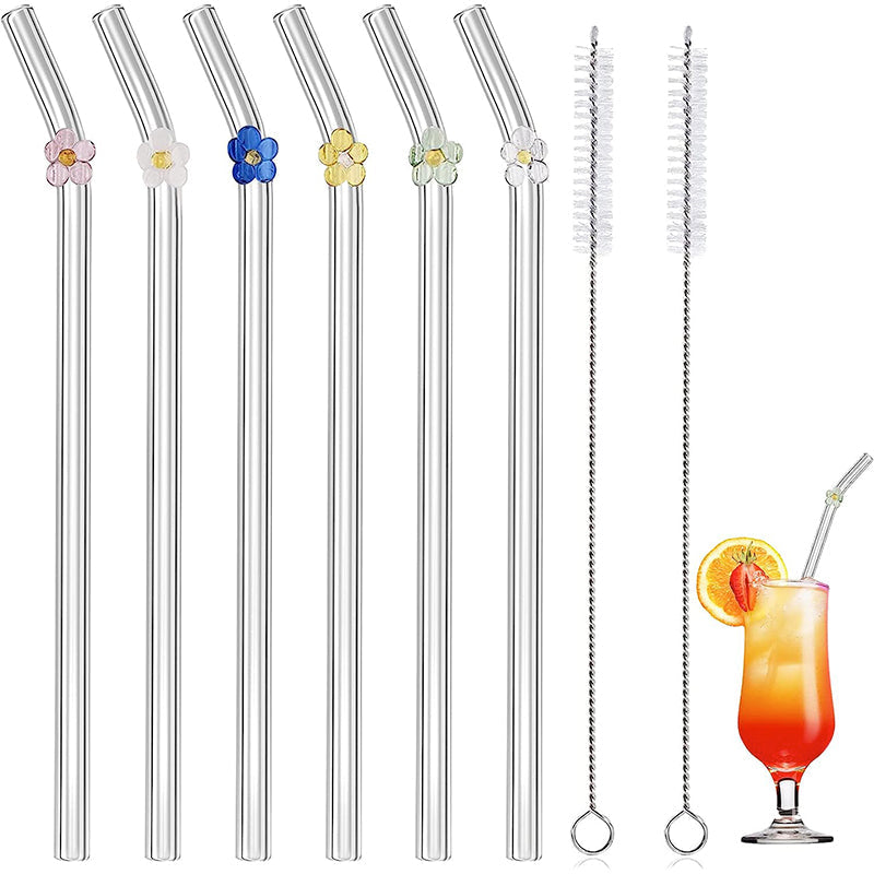 6 PCS Reusable Stained Glass Straws with Cleaning Brush | Kalsten