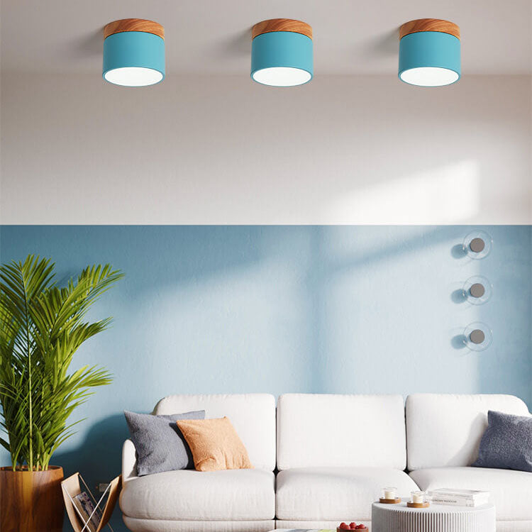 Flush Mount Ceiling Light Iron Solid Wood PVC 3.94 in Modern Hallway Living Room Bedroom 7W 700lm LED Adjustable Color Temperature White Black Pink Blue Green Gray Gold | Kalsten