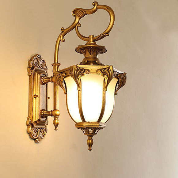European Retro Aluminum Glass Carved Lantern 1-Light Outdoor Waterproof Wall Sconce Lamp | Kalsten