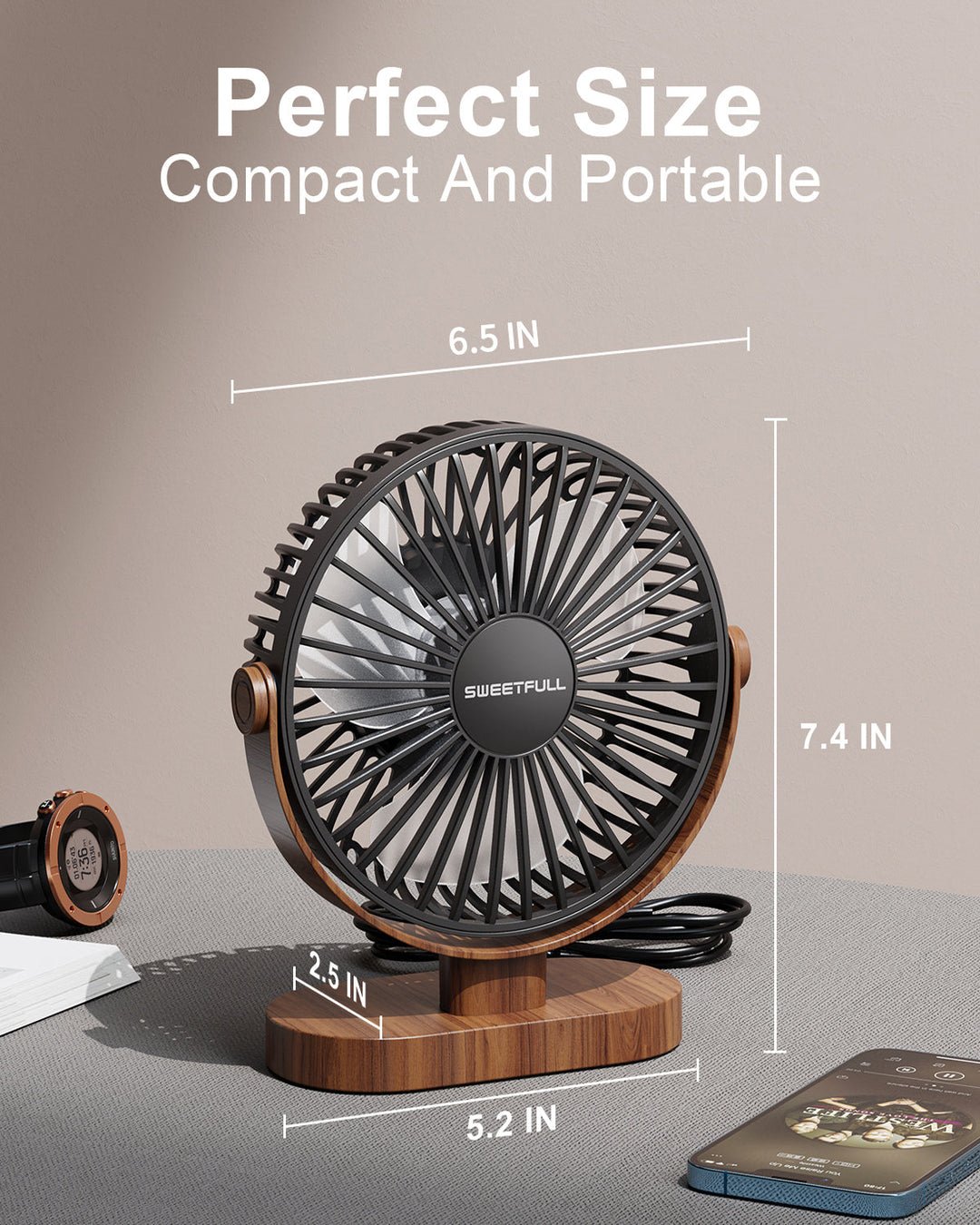 6.5 Inch USB Small Desk Fan for Home Office Car Outdoor Travel | Kalsten