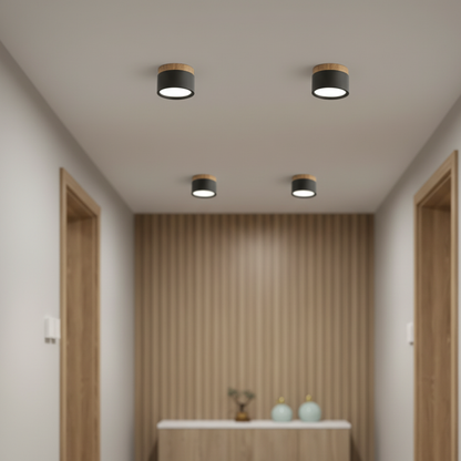 Button Wood-Accent Flush Mount