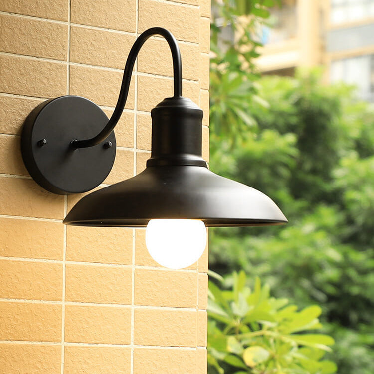 Retro Loft Dome Iron Outdoor Waterproof 1-Light Bent Arm Wall Sconce Lamp | Kalsten