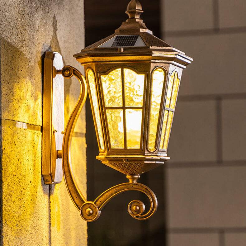 European Solar Outdoor Lantern Aluminum Glass Waterproof 1-Light Wall Sconce Lamp | Kalsten