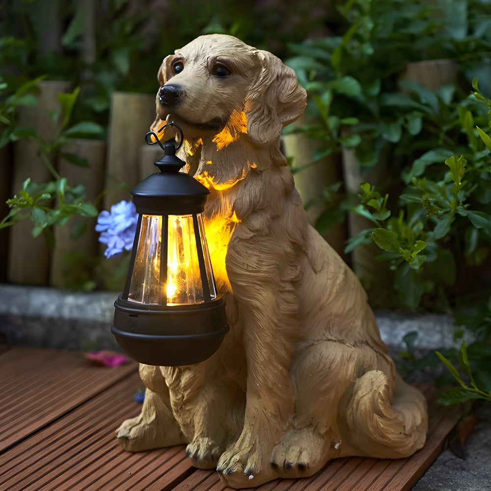 Resin Dog with Lantern Landscape Decor Solar Outdoor Lights | Kalsten