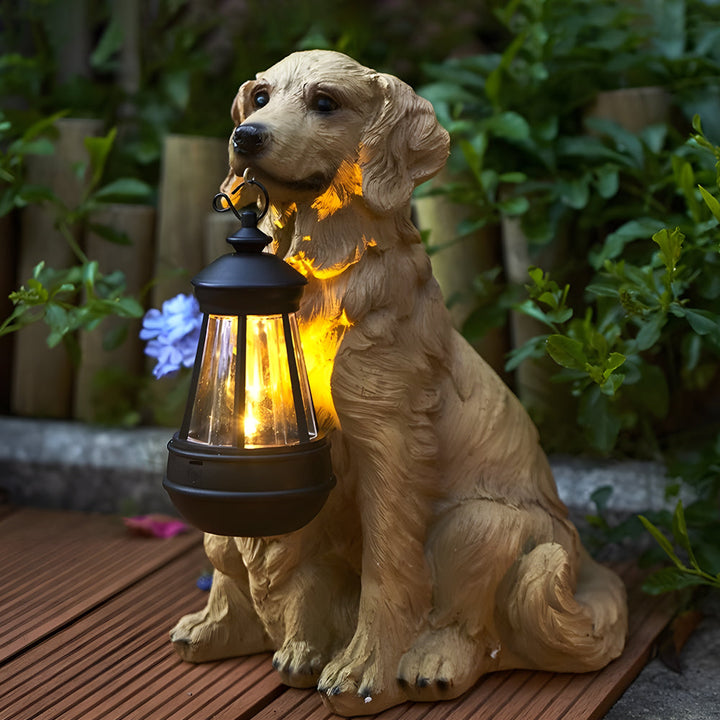Resin Dog with Lantern Landscape Decor Solar Outdoor Lights | Kalsten