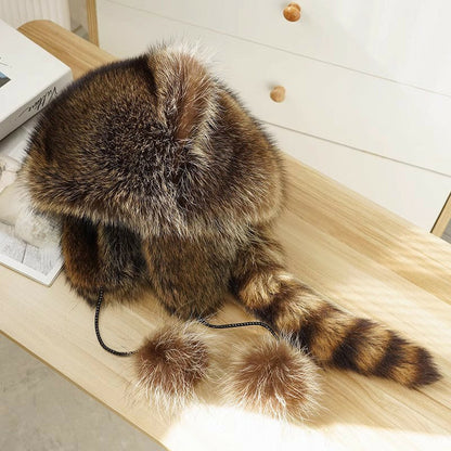 BowLift | Cute Faux fur Raccoon Tail Parent-Child Plush Hat