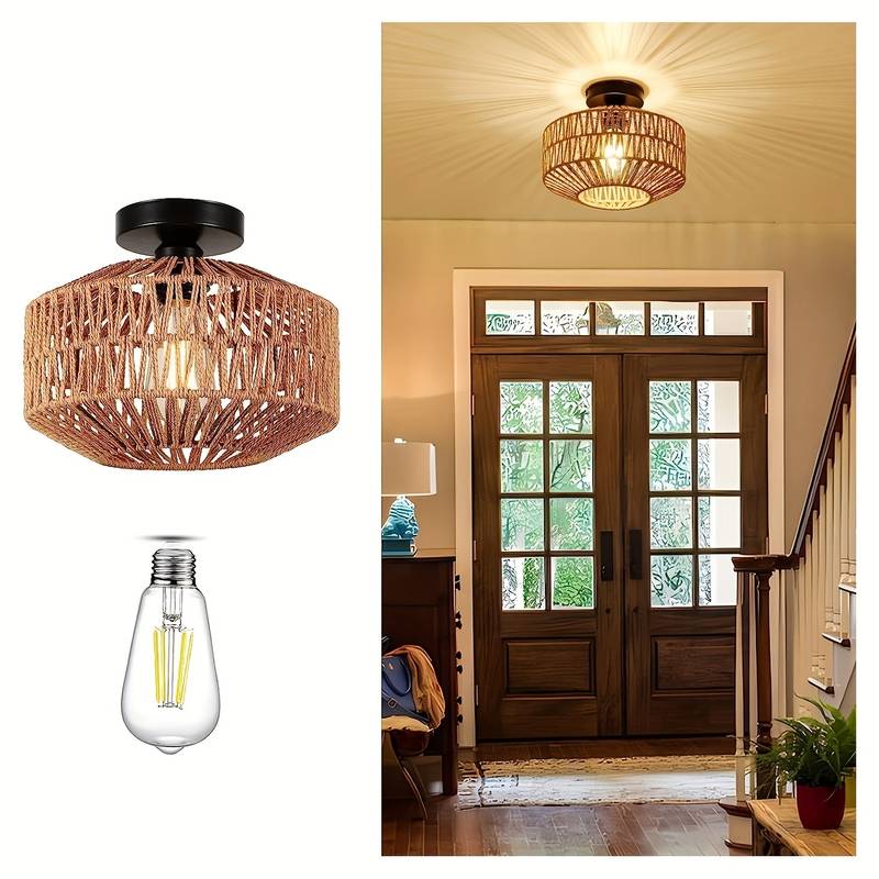 Garduru Pendant Light Bohemian | Handmade Rattan Hanging Lamp for Living Room and Bedroom