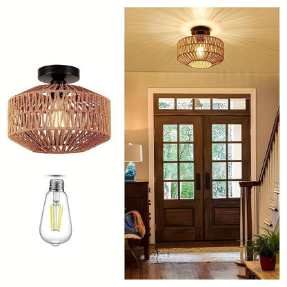 Garduru Pendant Light Bohemian | Handmade Rattan Hanging Lamp for Living Room and Bedroom