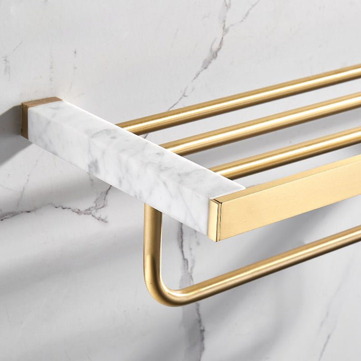 Kalsten | Brushed Brass Bathroom Accessory Set Metal & Marble Bathroom Hardware Set with Bathtub Shelf