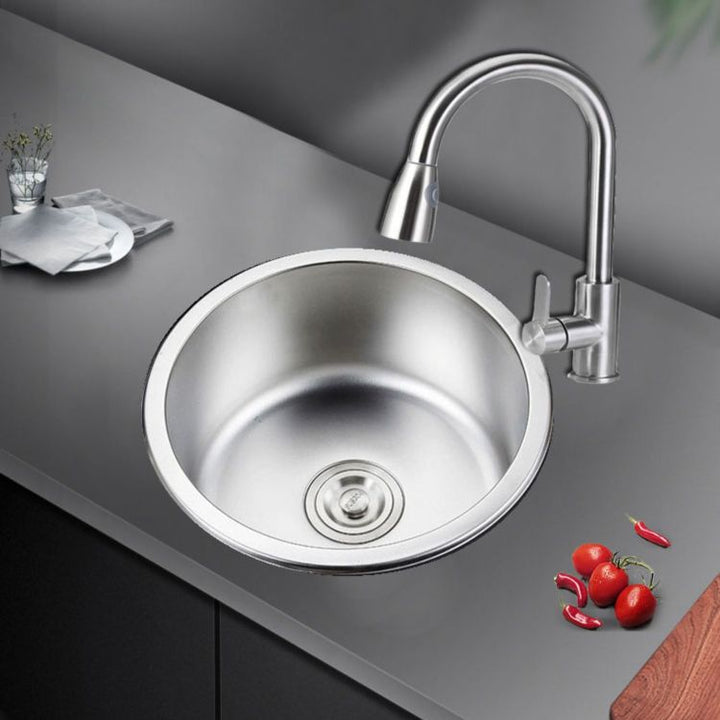 Kalsten | Round Stainless Steel Sink Built-in Sink with Basket Strainer