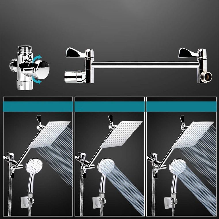 BowLift | Contemporary Dual Shower Head Square High Arc Shower Head Combination in Chrome