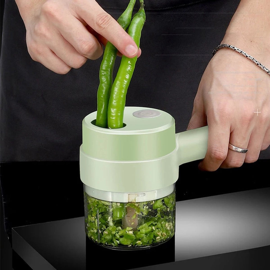 SnijGemak 4-in-1 Electric Vegetable Slicer – Rechargeable & With Collection Bin | Kalsten