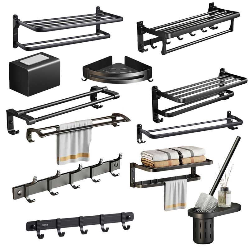 Kalsten | Contemporary bathroom accessory set with black finish and bath shelf/towel bar
