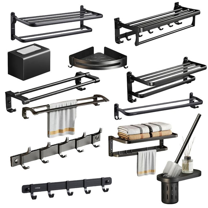 Kalsten | Contemporary bathroom accessory set with black finish and bath shelf/towel bar