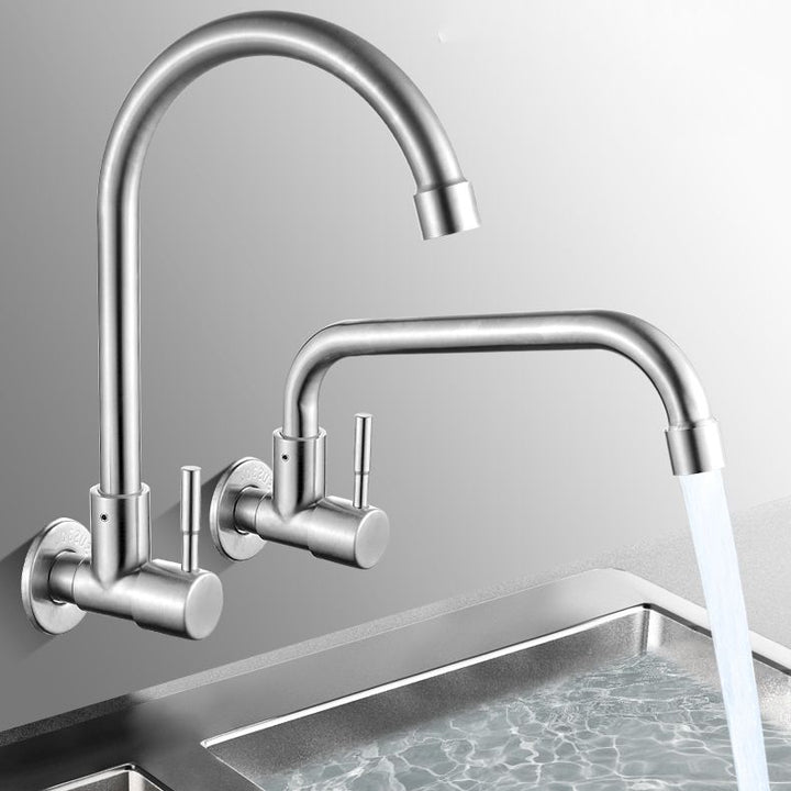 Kalsten | Modern Bridge Water Faucet 304 Stainless Steel Knob Handle Swivel Spout Wall Mounted Faucet