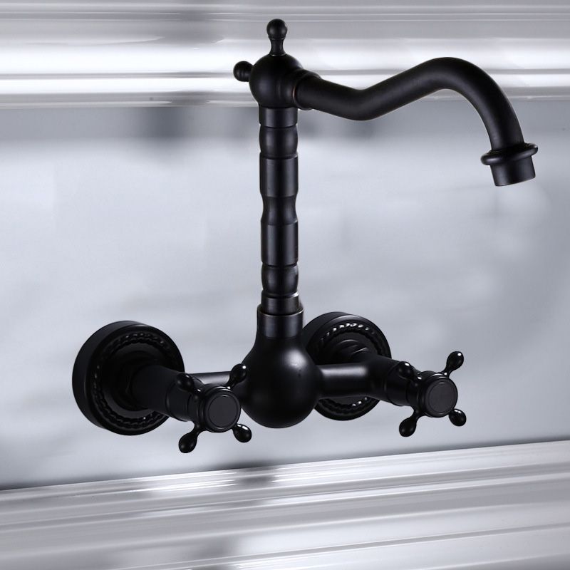 Kalsten | Black Wall-Mounted Bathroom Faucet American Classic Widespread Sink Faucet