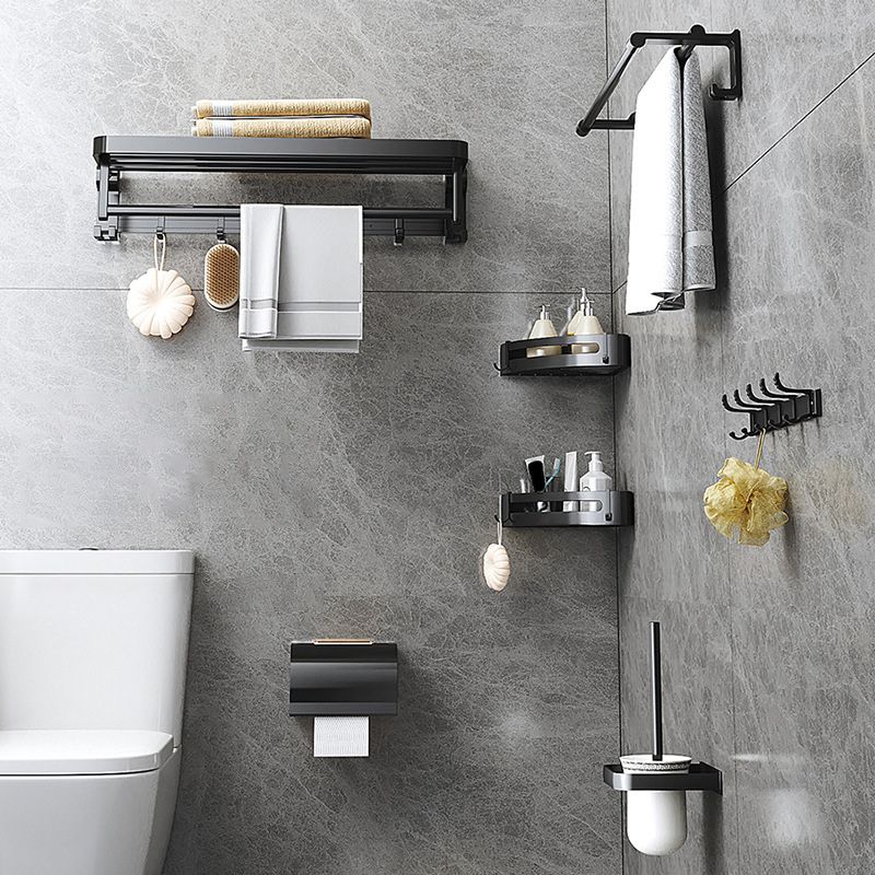 Kalsten | Modern Matte Black Bathroom Accessory Set with Bath Shelf/Towel Hooks/Towel Bar