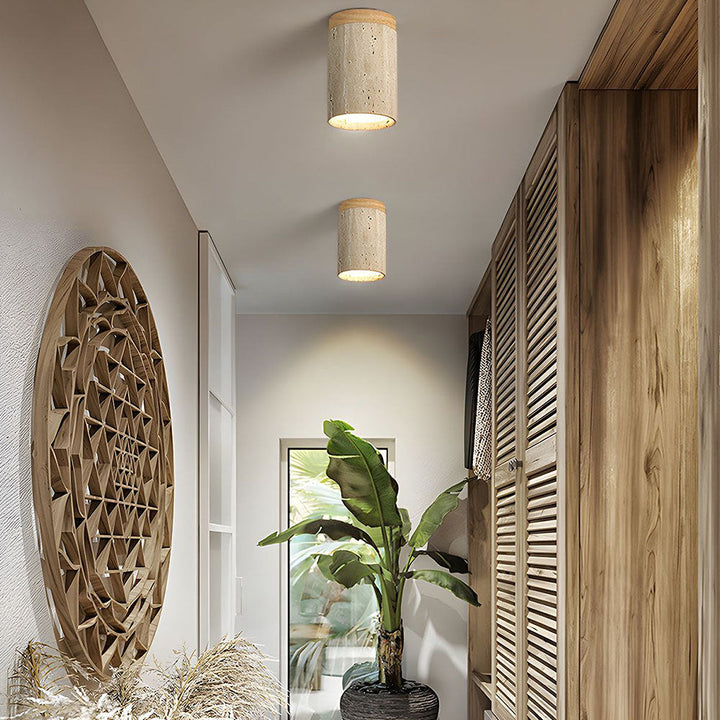 Wood Cylinder Flush Mount Ceiling Lamp Kalsten