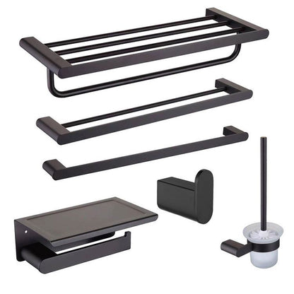 BowLift | 5-piece modern bathroom accessory set made of stainless steel with towel rail/robe hooks/toilet paper holder