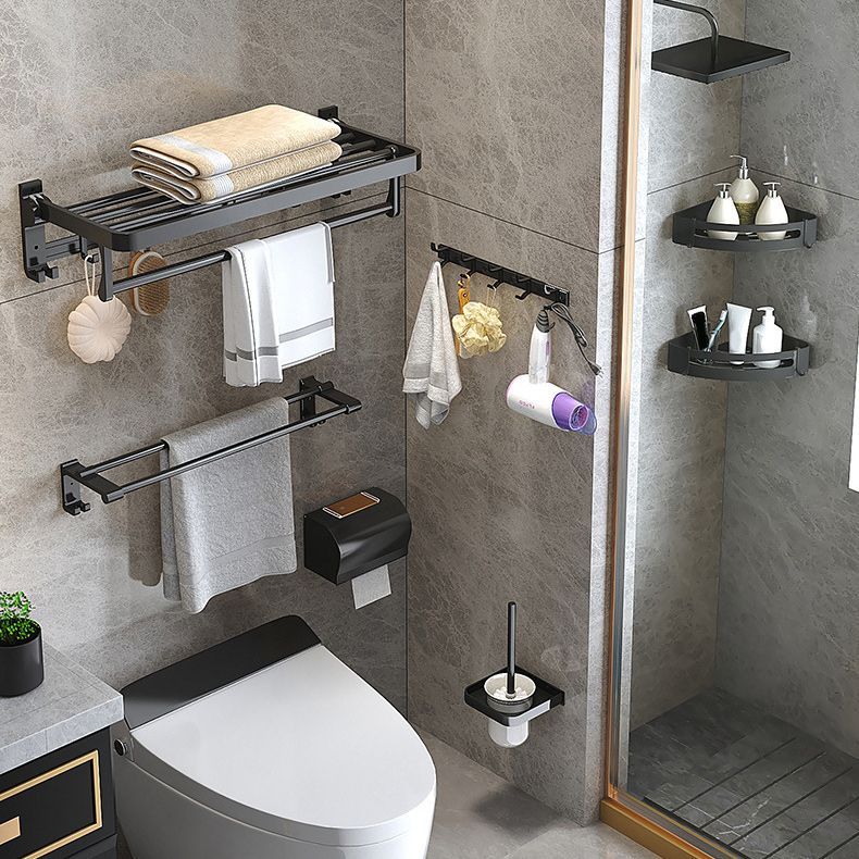 Kalsten | Modern Matte Black Bathroom Accessory Set with Bath Shelf/Towel Hooks/Towel Bar