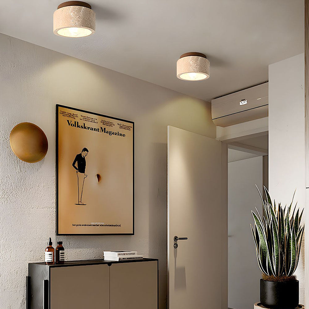 Wood Cylinder Flush Mount Ceiling Lamp Kalsten