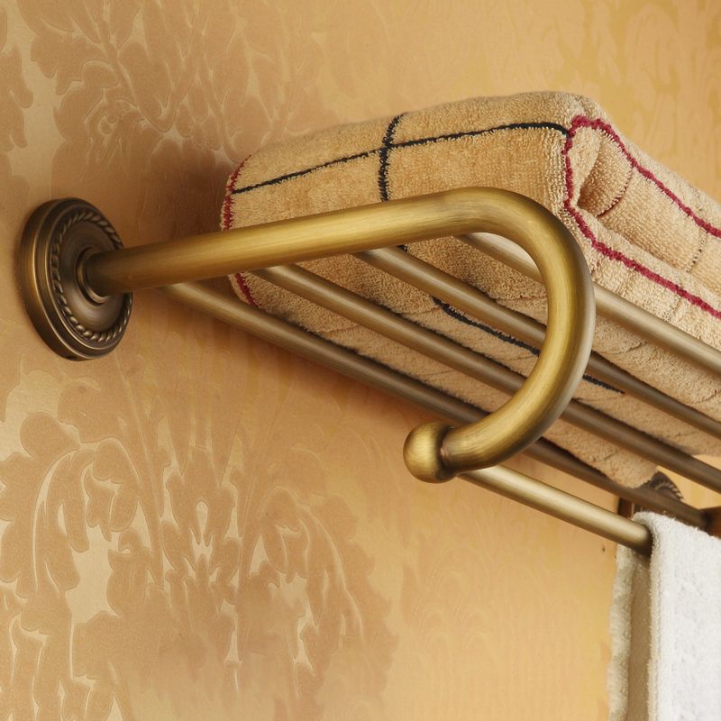 Kalsten | Worn Brass Traditional Bathroom Set with Bath Shelf/Paper Holder & Towel Bar