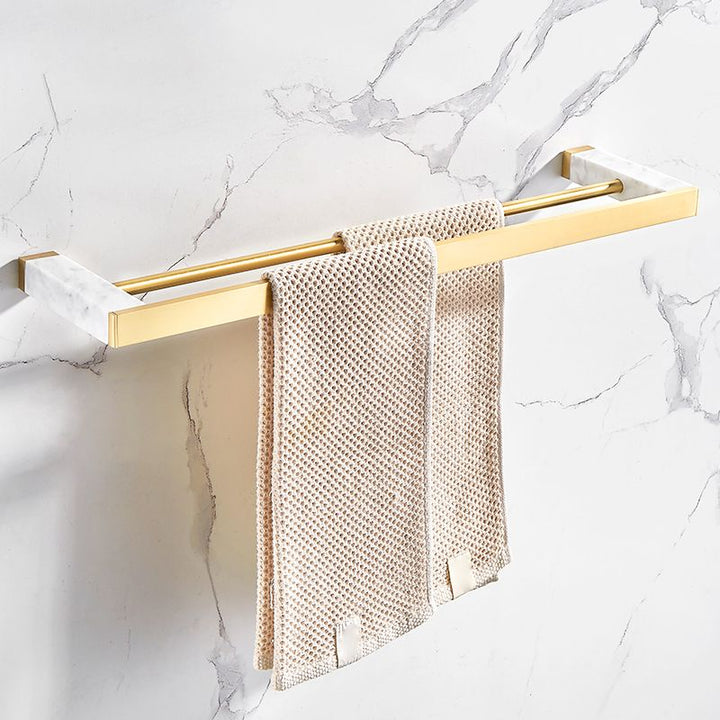 Kalsten | Brushed Brass Bathroom Accessory Set Metal & Marble Bathroom Hardware Set with Bathtub Shelf