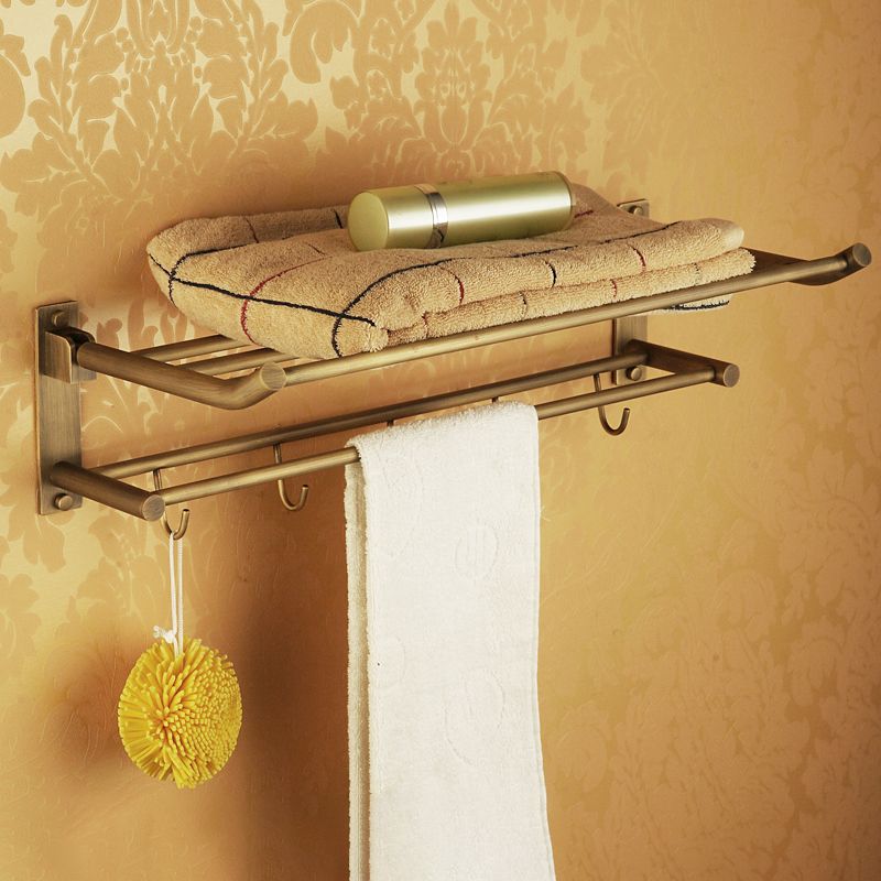 Kalsten | Worn Brass Traditional Bathroom Set with Bath Shelf/Paper Holder & Towel Bar