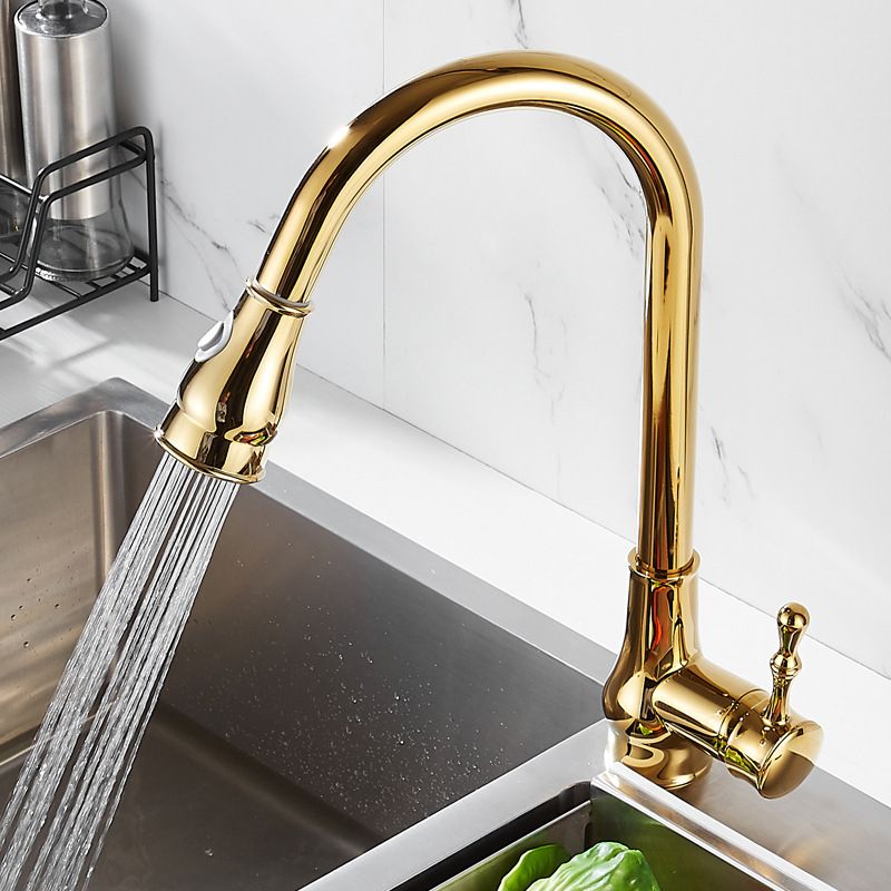 Kalsten | Brushed Gold Kitchen Sink Faucet High Arc Swivel Spout with Pull-Down Spray Head
