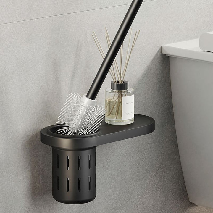 Kalsten | Contemporary bathroom accessory set with black finish and bath shelf/towel bar