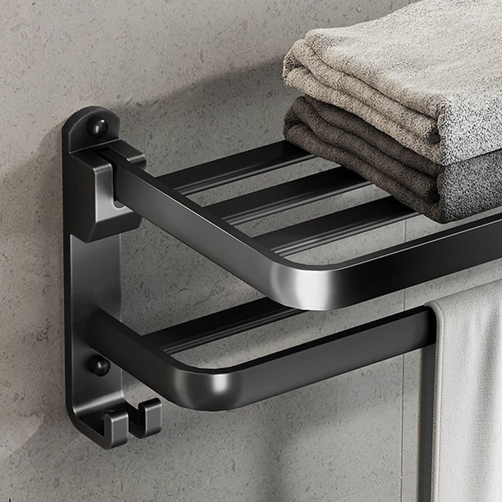 Kalsten | Contemporary bathroom accessory set with black finish and bath shelf/towel bar