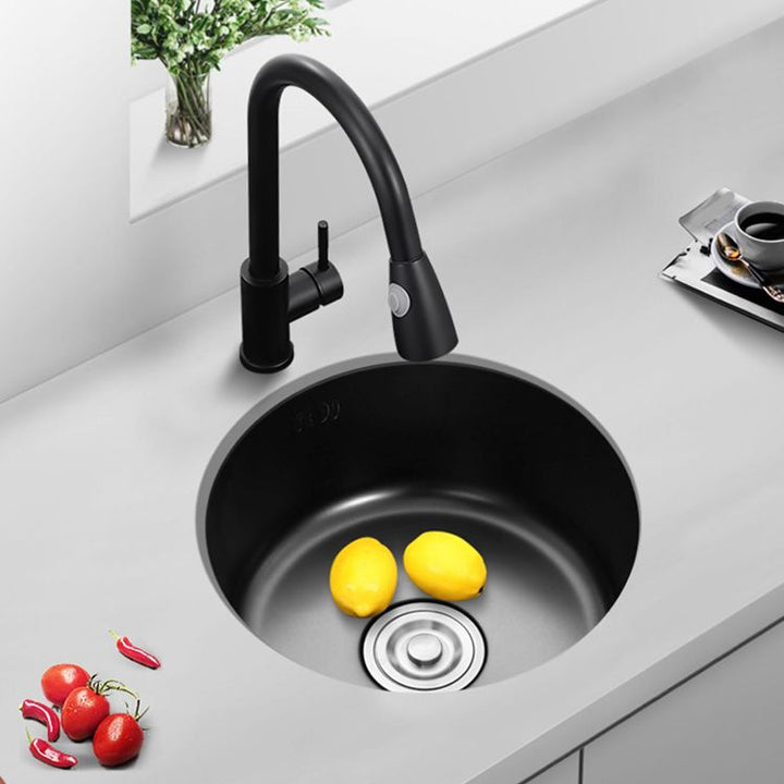 Kalsten | Single Bowl Kitchen Sink Round Stainless Steel Sink with Drain Strainer Kits