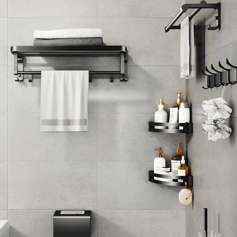 Kalsten | Contemporary bathroom accessory set with black finish and bath shelf/towel bar