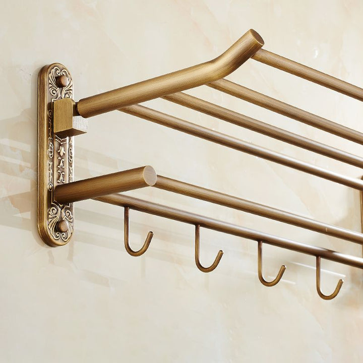 Kalsten | Worn Brass Traditional Bathroom Set with Bath Shelf/Paper Holder & Towel Bar