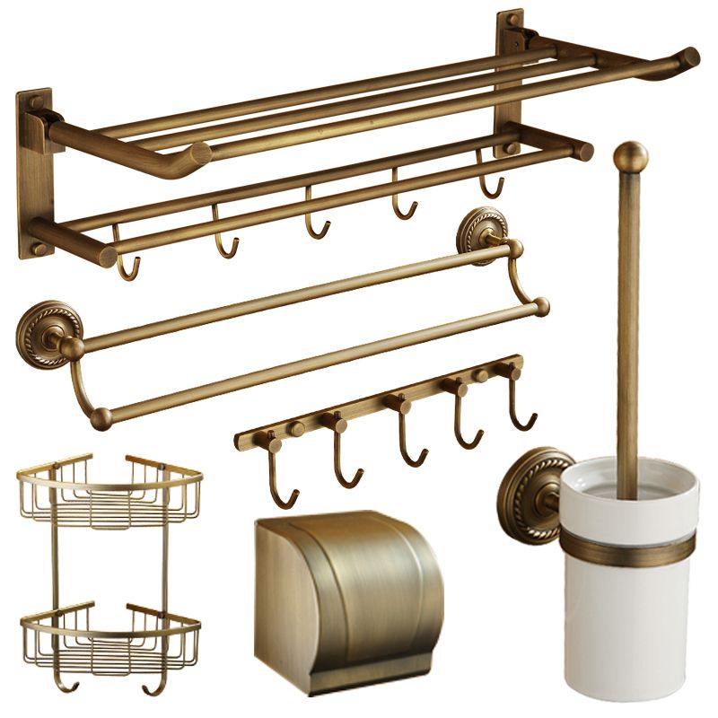 Kalsten | Worn Brass Traditional Bathroom Set with Bath Shelf/Paper Holder & Towel Bar