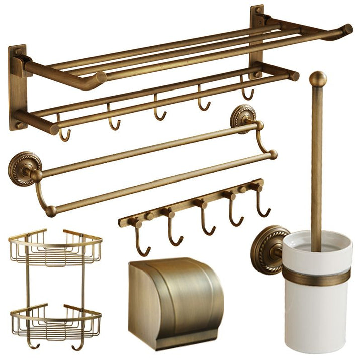 Kalsten | Worn Brass Traditional Bathroom Set with Bath Shelf/Paper Holder & Towel Bar