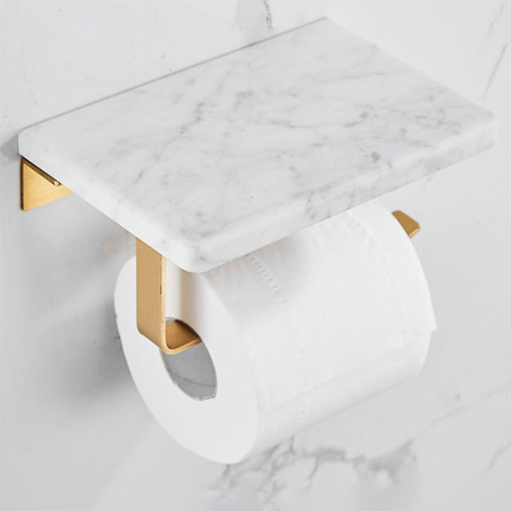 Kalsten | Brushed Brass Bathroom Accessory Set Metal & Marble Bathroom Hardware Set with Bathtub Shelf