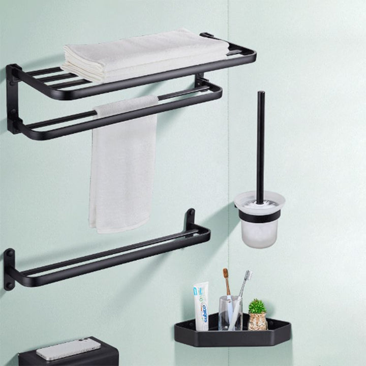 Kalsten | Modern Bathroom Accessory Set Matte Black/Grey Bathroom Shelf/Towel Holder & Paper Holder