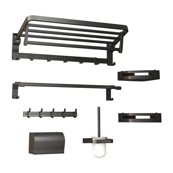 Kalsten | Modern Matte Black Bathroom Accessory Set with Bath Shelf/Towel Hooks/Towel Bar