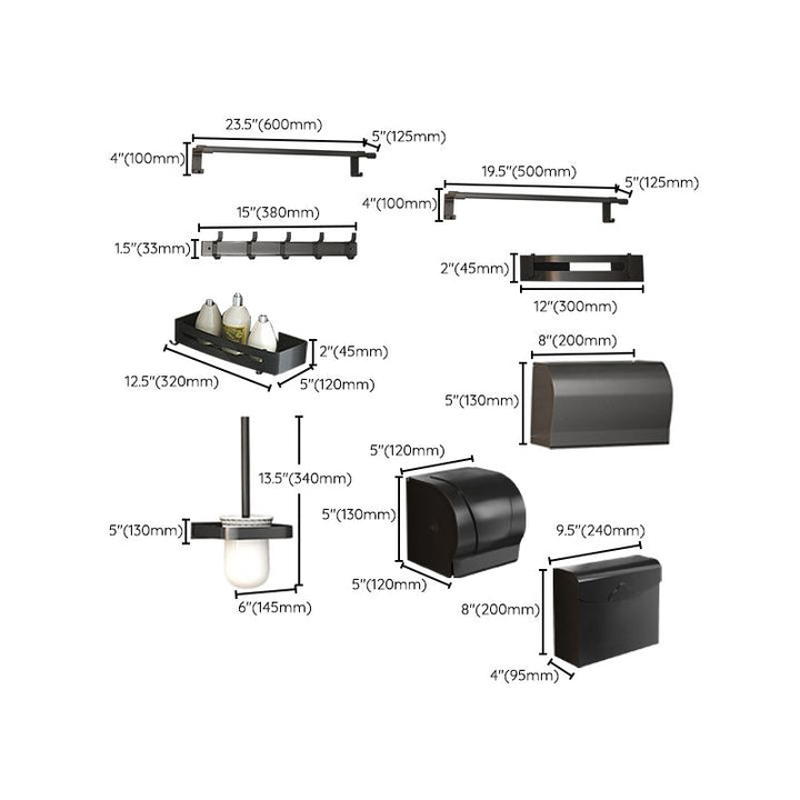 Kalsten | Modern Matte Black Bathroom Accessory Set with Bath Shelf/Towel Hooks/Towel Bar