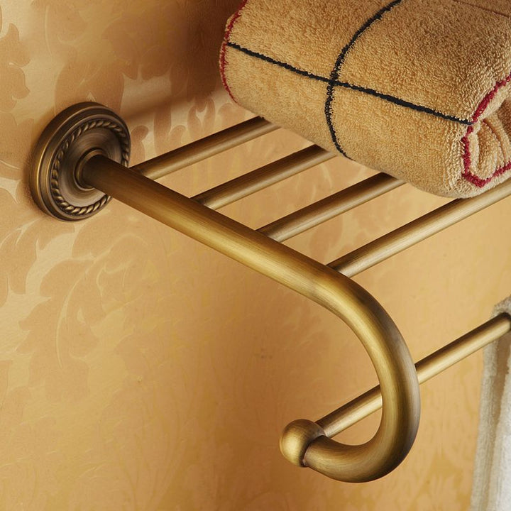Kalsten | Worn Brass Traditional Bathroom Set with Bath Shelf/Paper Holder & Towel Bar