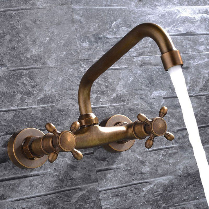 Kalsten | Industrial Bathtub Outlet Trim Wall Mounted Full Copper Dual Cross Handle Low Arc Bathtub Faucet